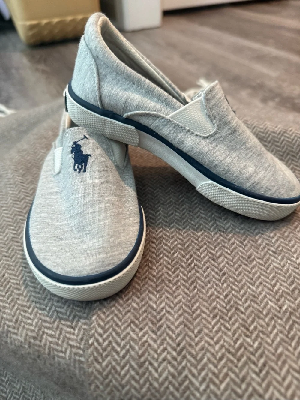 Ralph Lauren Kids Light Gray Slip-On Sneakers with Navy Polo